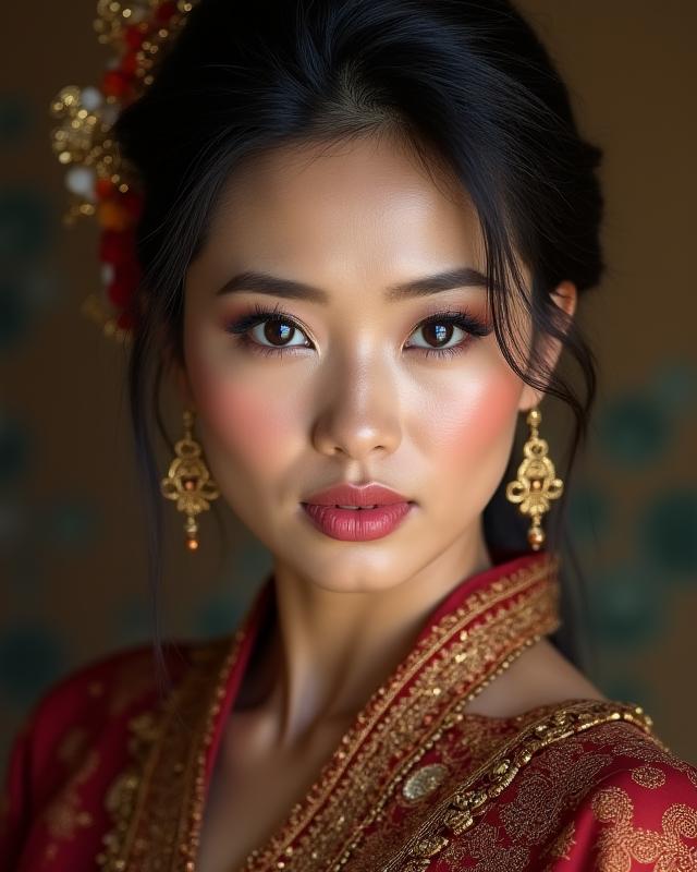 Potret wanita etnik dengan pakaian tradisional, menawan dan ekspresif