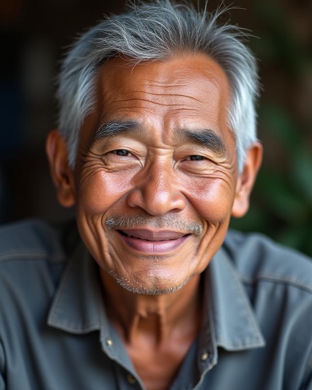 Potret lelaki warga emas dengan senyuman tulus